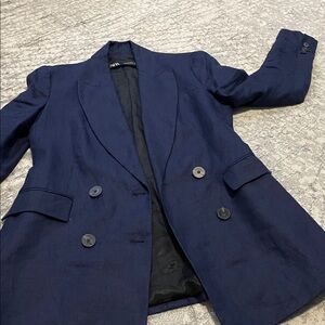 Zara Women's Deep Blue Double-Breasted Blazer